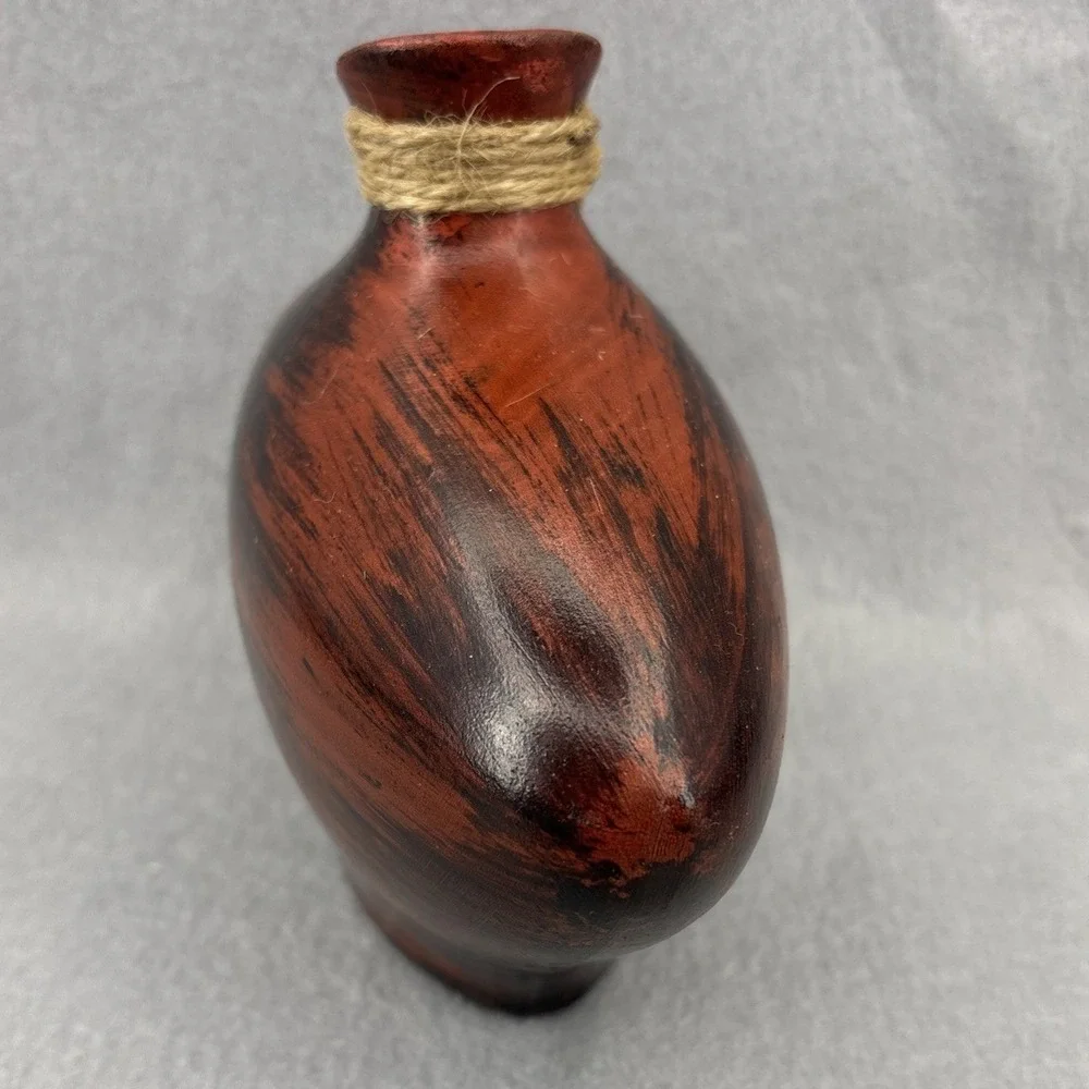 Vintage Chinese Ceramic Bud Vase Hand Crafted Black Red Glossy Paint Splash 7.5
